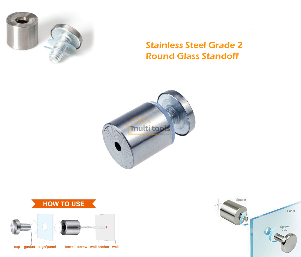 Stainless Steel Grade 2 inch Round Glass Standoff 